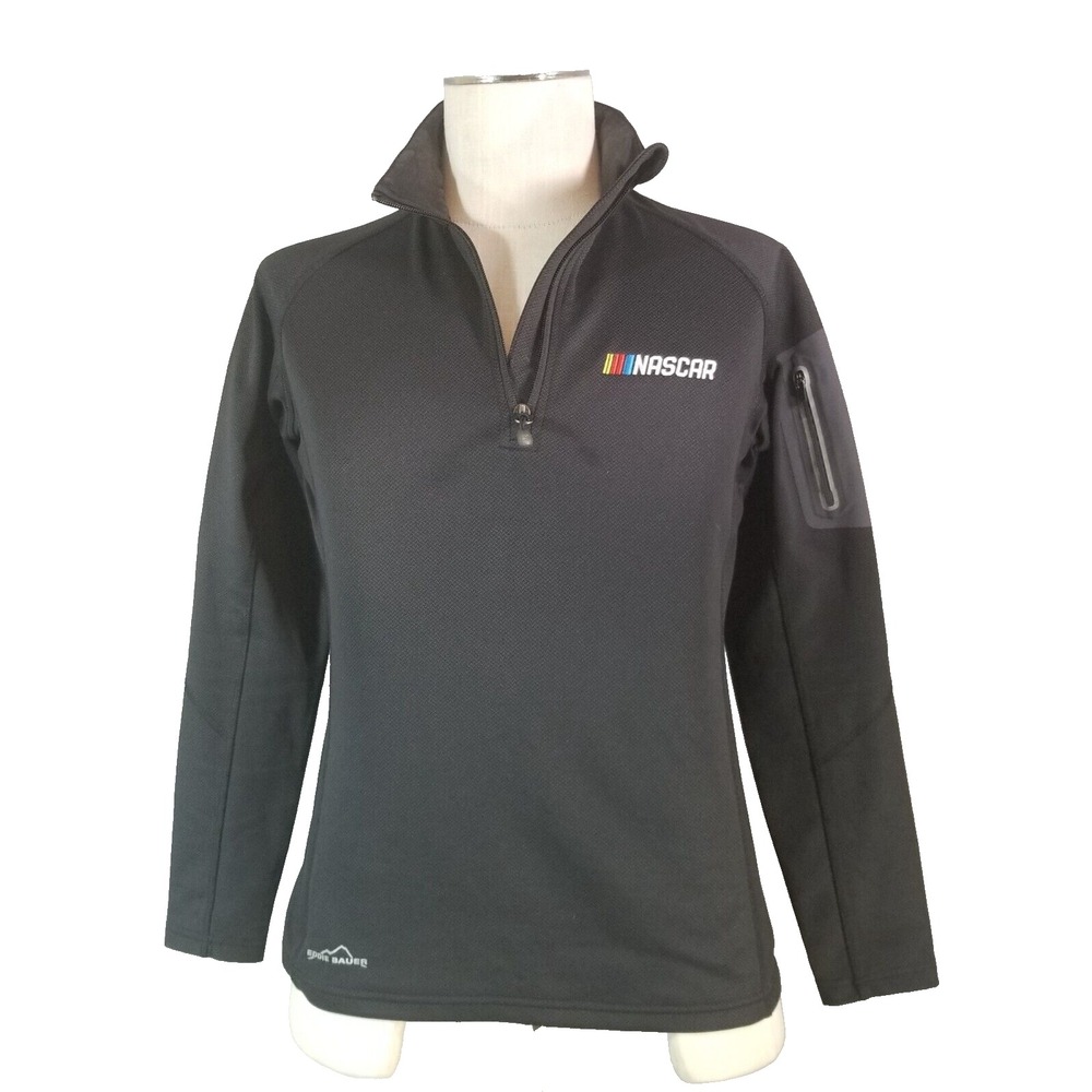 Eddie Bauer Sweatshirt Women M Black NASCAR Pullover Fleece Quarter Zip Pocket